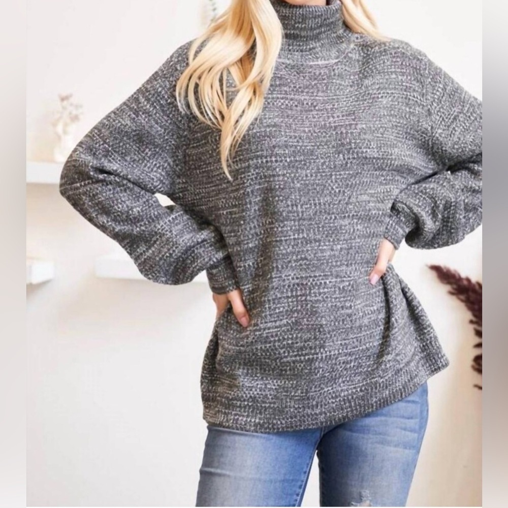 Zenana Outfitters Charcoal Turtleneck Knit Sweater. Size-1X-Large